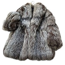 Silver Fox Fur Coat Real Fur Thick Used Japan Authentic