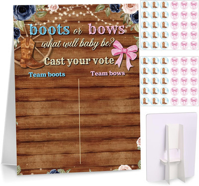 Gender Reveal Game Board with Stand, Boots or Bows Voting Stickers