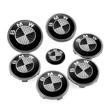 7PCS For BMW Black White Emblem Centre Caps Logo Badges Set 82mm 74mm 68mm 45mm