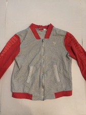 Puma Women s Gray Red Full Zip Track Jacket Mesh Sleeve Athletic Size M