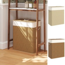 100L Bamboo Double Laundry Hamper with Lid and Rope Handles for Bedroom