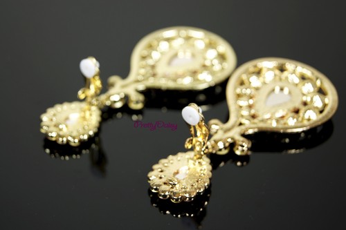 TOPAZ BROWN RHINESTONES CLIP-ON EARRINGS PROM PARTY BRIDAL WEDDING BRIDESMAIDS - Bild 10 von 11