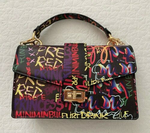 Women's Colorful Print Purse Multi-Color Small with Gold Shoulder Strap - Picture 2 of 6