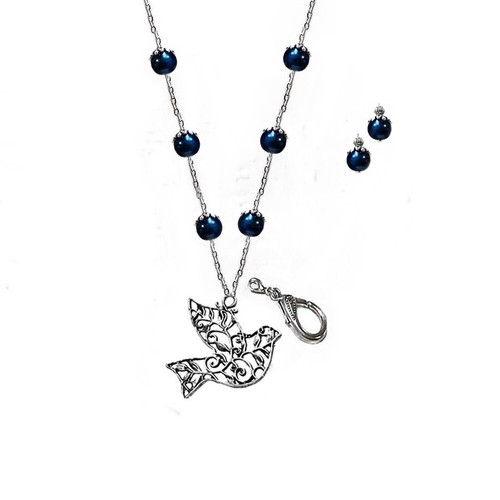 Lanyard necklace beaded Peace dove Charm pearls COLOR CHOICE, optional earrings - Foto 6 di 20