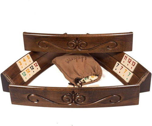 Hand Carved Elliptic Rummy Game Set - Oval Wooden Rummy Game Set