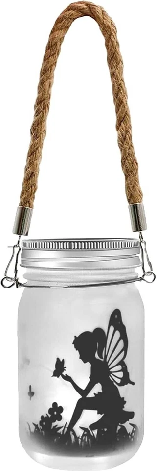 2 Pack Hanging Fairy Solar Lantern Glass Jar Outdoor Table Light Frosted Glass R - Image 3 of 4