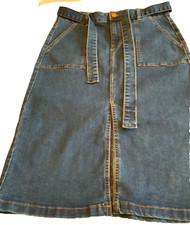 M S SKIRT Mid Blue Denim Midi with Belt size 12 in Excellent Condition Pockets
