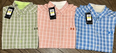  Lot Of 3 Under Armour Men's Drift Tide 2.0 Plaid Short-Sleeve-Button Shirt Med