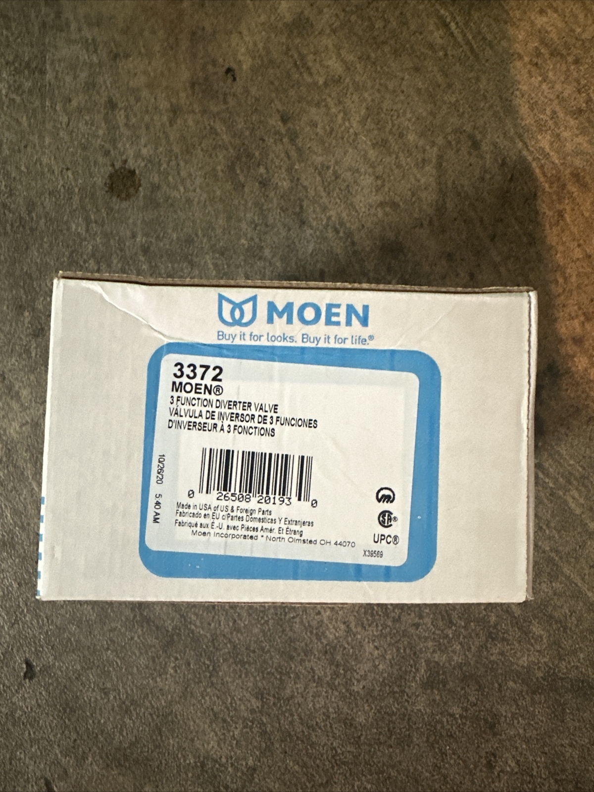 MOEN 3372 Diverter Transfer Valve 1/2 in. Center Connection Roughin 3