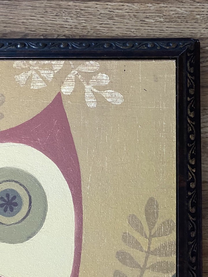 Charming Folksy Colorful Forest Owl Art Print Large Round Body Eyes