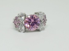 Pink Clear CZ Silver Tone Ring Size 5.5