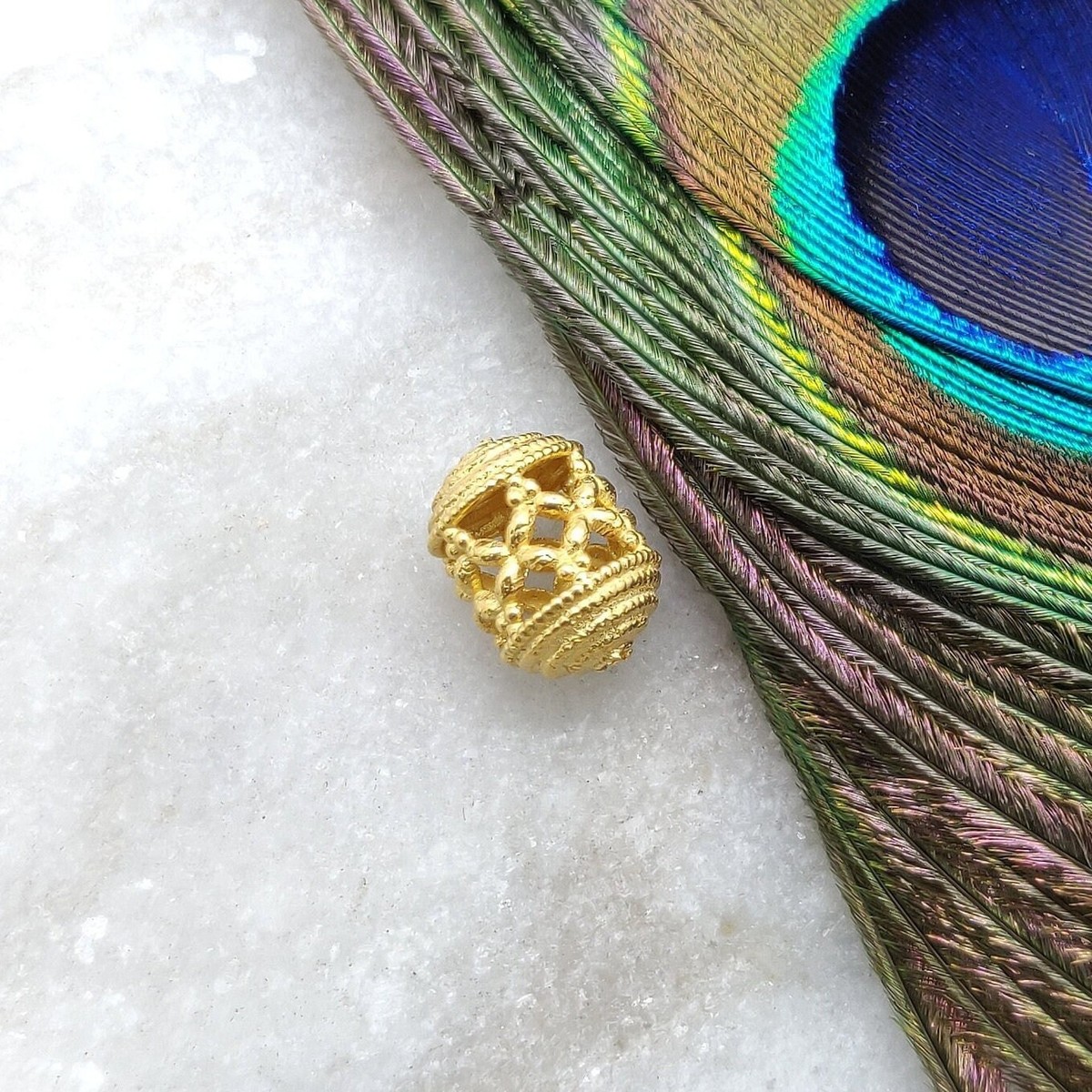 Filigree Fancy Bead IN 18k Solid Gold Jewelry Finding Wholesale Finding  11X8MM