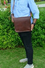 Men's Vintage Leather Messenger Satchel Genuine Bag Laptop Real Brown