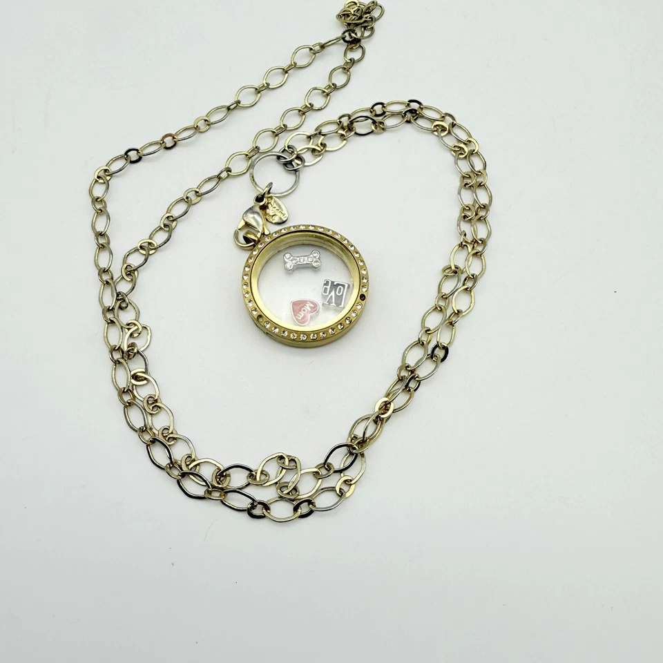 Medalhão de memória grande ouro aço inoxidável com conjunto e colar de cristais - Imagem 3 de 4