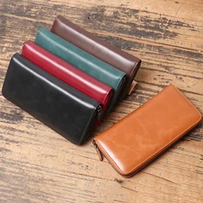 Mens Leather Zip Around Wallet RFID Blocking Long Card Holder Large Capacity