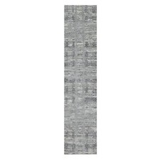 2'6"x11'8" Gray Undyed Natural Wool Hand Knotted Modern Design Runner Rug R90844