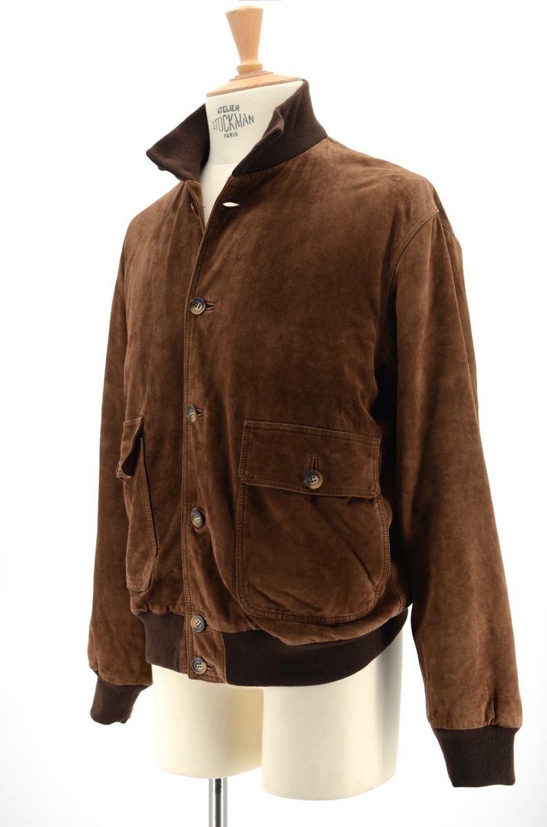 Veste En Cuir Albert Goldberg - Taille M, Style Militaire Marron, Occasion Très Bon état