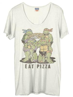 Juniors White Junk Food Teenage Mutant Ninja Turtles Eat Pizza for Halloween Tee