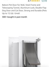 Baboni Pet Door for Wall, Steel Frame and Telescoping Tunnel, Aluminum Lock, Dou