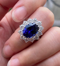 2.5ct Simulated Oval Blue Sapphire Floral Engagement Halo Womens Ring 925 Silver