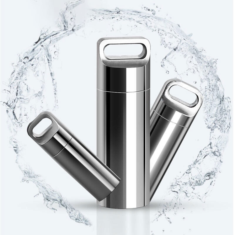 Mini Stainless Steel Sealed Capsule Waterproof Pill Box Camping