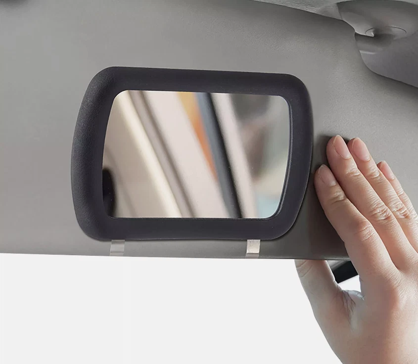 Espejo cosmético negro con clip para parasol de vehículo para automóvil Foto 3 de 4