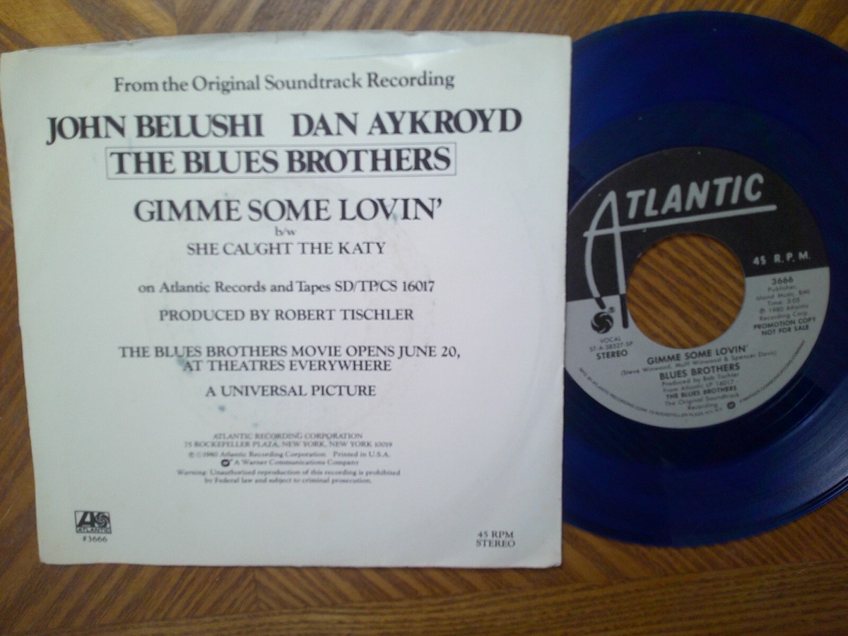 BLUE VINYL ATLANTIC 45 RECORD/BLUES BROTHERS/GIMME SOME LOVIN