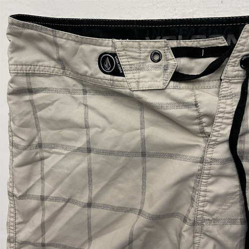 Volcom 34 x 9" Beige Windowpane Print Drawstring Board Shorts - Picture 5 of 8