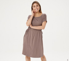  AnyBody Cozy Knit Cinched Waist Dress-Smokey Taupe-Medium A353779 NEW