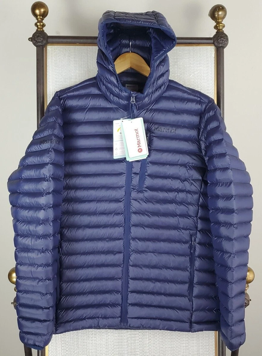 NWT $225 MARMOT Size Large Menu0026#039;s Blue Quilted Hooded Primaloft Full  Zip Jacket | eBay
