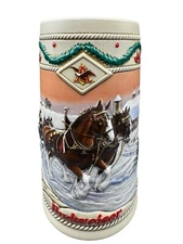 Budweiser Stein 1996 Bud Beer Holiday Christmas Mug Clydesdale Horse