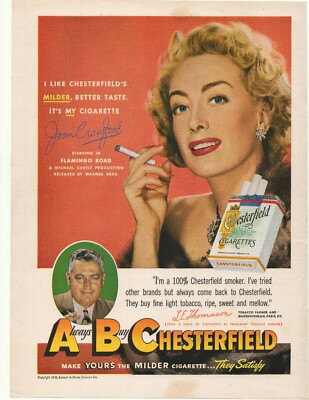 1949 Always Buy Chesterfield Cigarettes Advertisement Joan Crawford