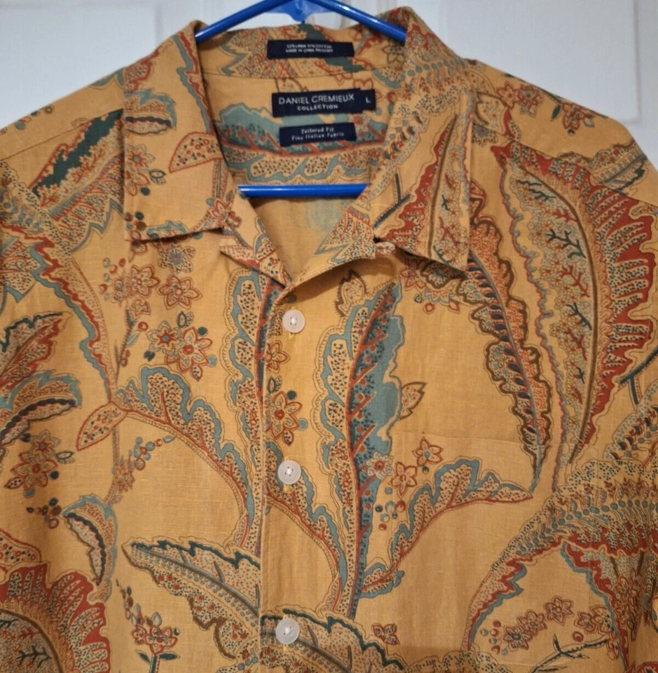 Daniel Cremieux Button Down Shirt Mens Large Paisley Linen Blend Italian Fabric - Image 2 of 4