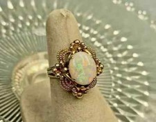 Natural Fire Opal 2Ct Oval Cut Women Vintage Engagement Ring Yellow Gold Plated