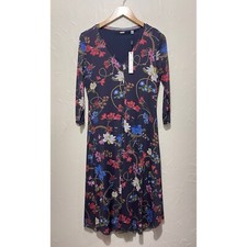 NWT Tahari navy floral print mesh-exterior elbow-length dress (size 10)