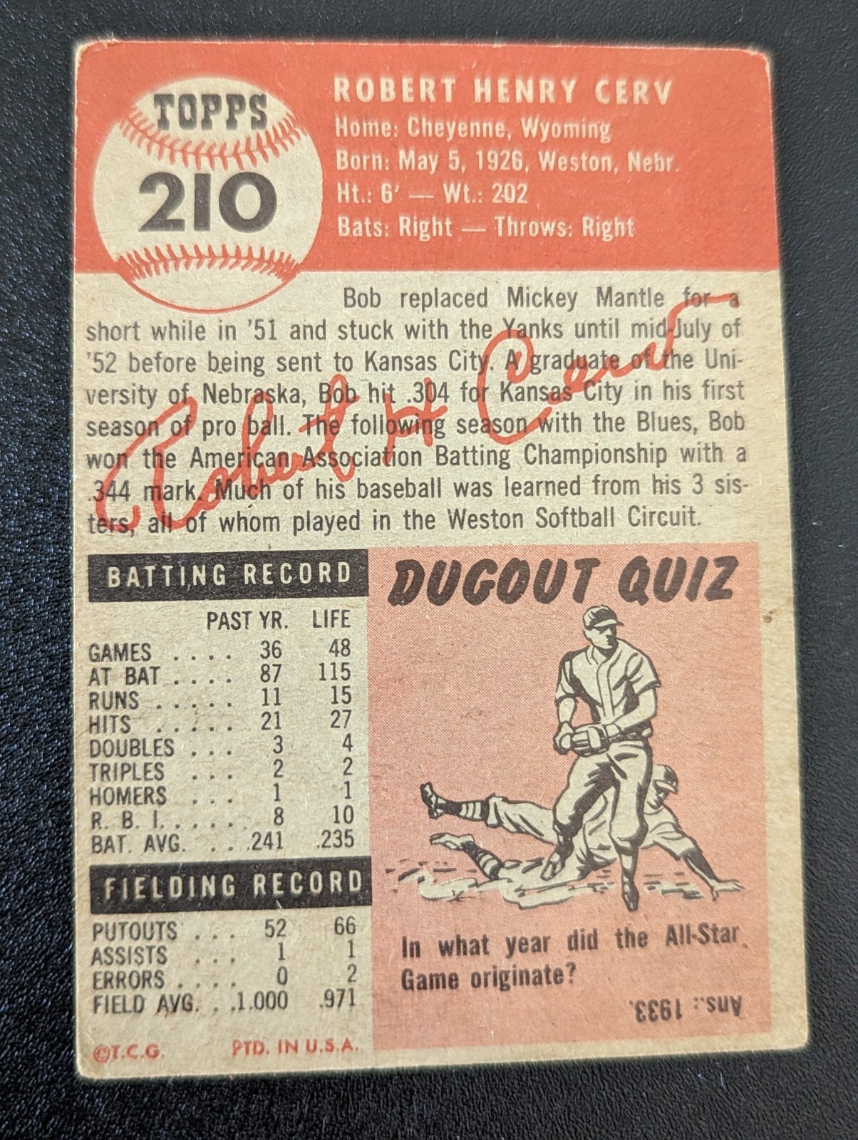 1953 Topps Baseball 210 Bob Cerv Rookie Yankees EXMT eBay