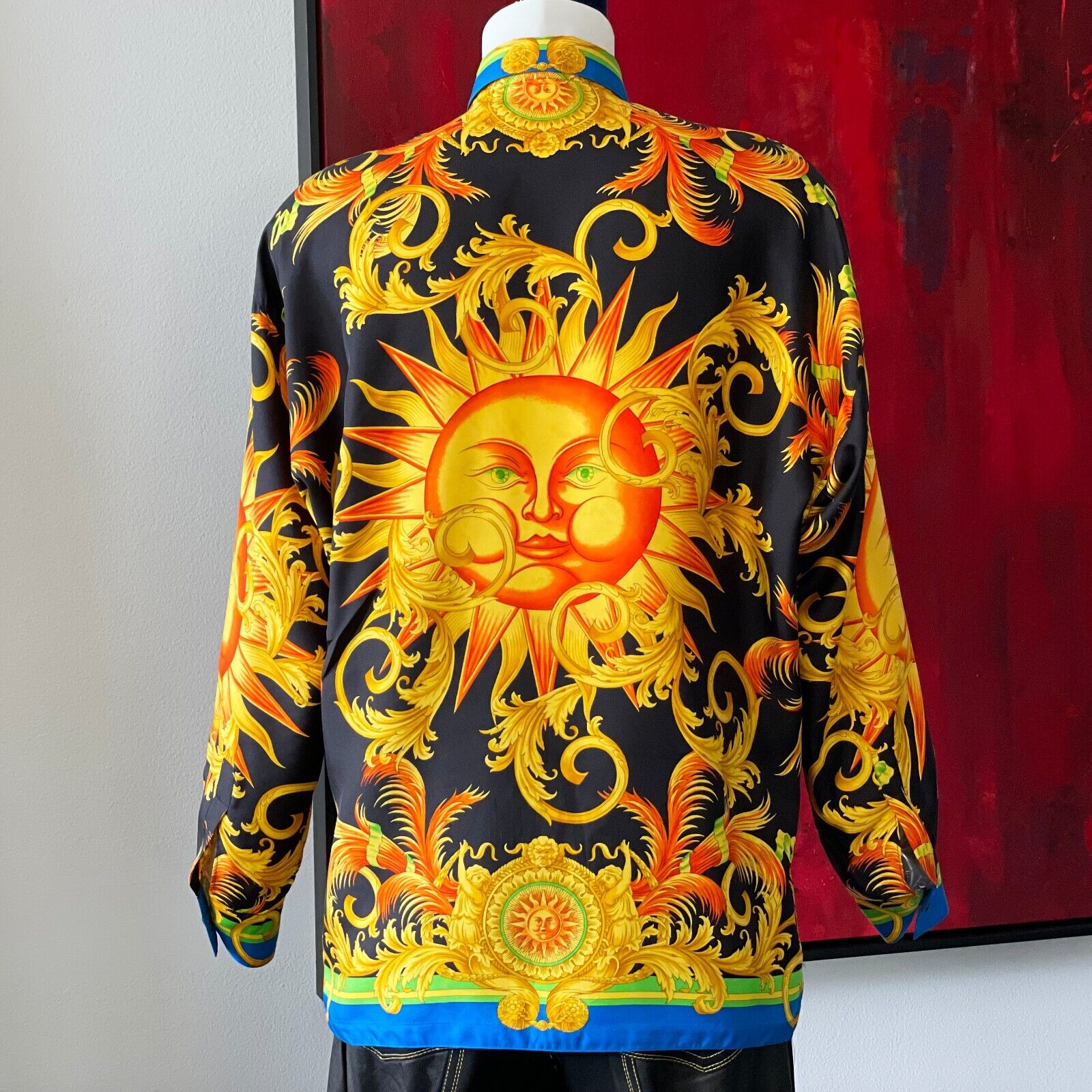 GIANNI VERSACE silk shirt Baroque & Sun print size 46 S/S 1993 Miami  collection
