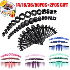 50PCS Acrylic Ear Taper Gauge Stretching Kit Silicone Tunnels Plugs 14G-1/2 Inch