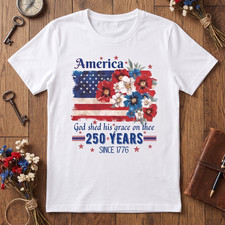 Patriotic Floral USA Flag Tee, America 250 Years Semicentennial Graphic T-shirt