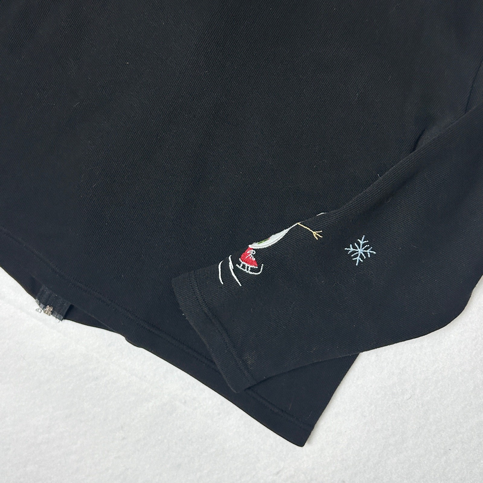 Vintage Embroidered Snowman Christmas Zip Sweatshirt Jacket Women's Black Size L image 9