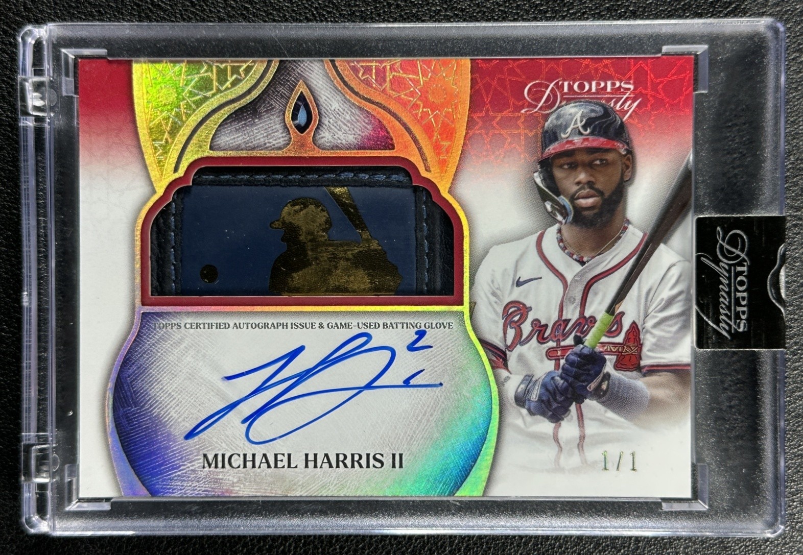 MICHAEL HARRIS II 2025 TOPPS DYNASTY GAME-USED BATTING GLOVE MLB LOGO AUTO 1/1 view 1