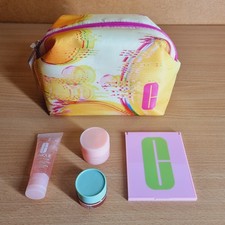 Clinique 3 PCS Skincare Mini Travel Gift Set With Yellow Make-Up Bag & Mirror