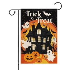 Trick or Treat Garden Flag 12 x 18 Inch Double Sided Outside，Halloween Bats C...
