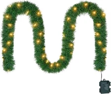 15.4ft Pre-Lit Christmas Garland 50 LED | Battery Operated 8 Modes Timer