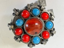Large Nepal / Tibetan Turquoise  Red Coral Stone Ethnic Ring -- Size 8