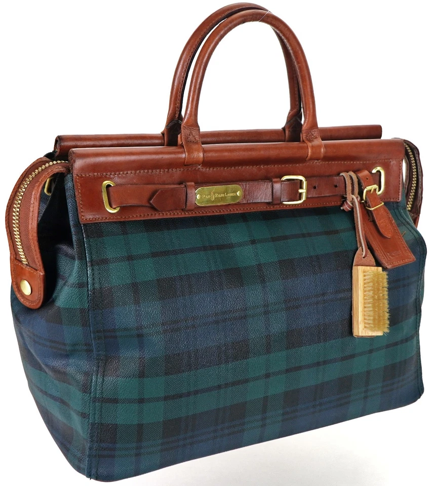 Vintage POLO Ralph Lauren Rugby Tartan Top Handle Doctor Tote Bag Unisex + Extra - Image 2 of 4