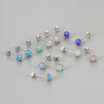 Silver Plated Women Eagle Dragon Claw Opal Stud Screw Back Earrings PE3