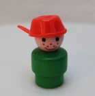 Vintage Fisher-Price Little People Pot/Pan Head Wooden Boy Green Wooden Base