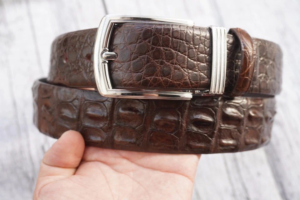 US Stock - Brown Genuine Crocodile Hornback Leather Skin Men's Belt W 1.3" #N40 - Image 2 of 4
