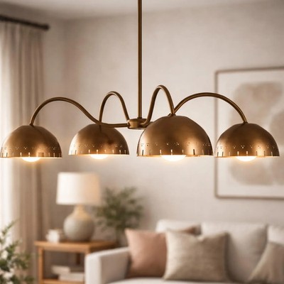 Light Brass Chandelier - Dome Shade Pendant Light - Minimalist Dining Room Light
